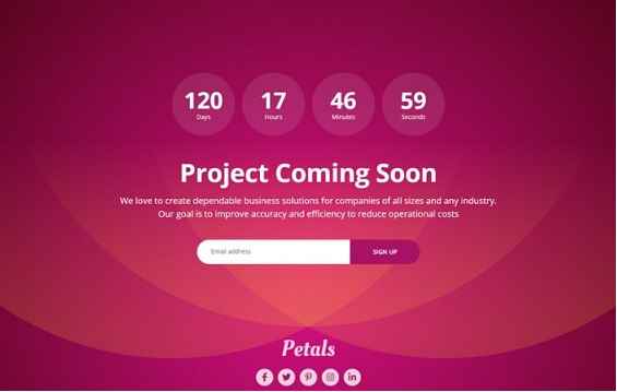 Petals Coming Soon Page Bootstrap HTML Template